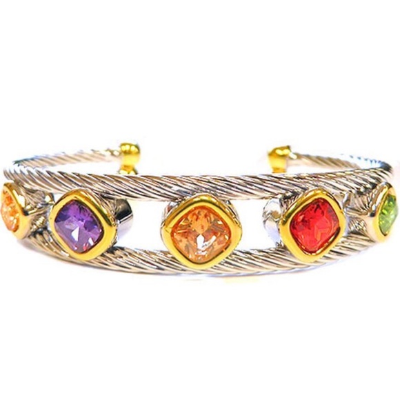Multi Colored Crystal Twisted Steel Cuff,Boutique -NWT - Picture 7 of 9